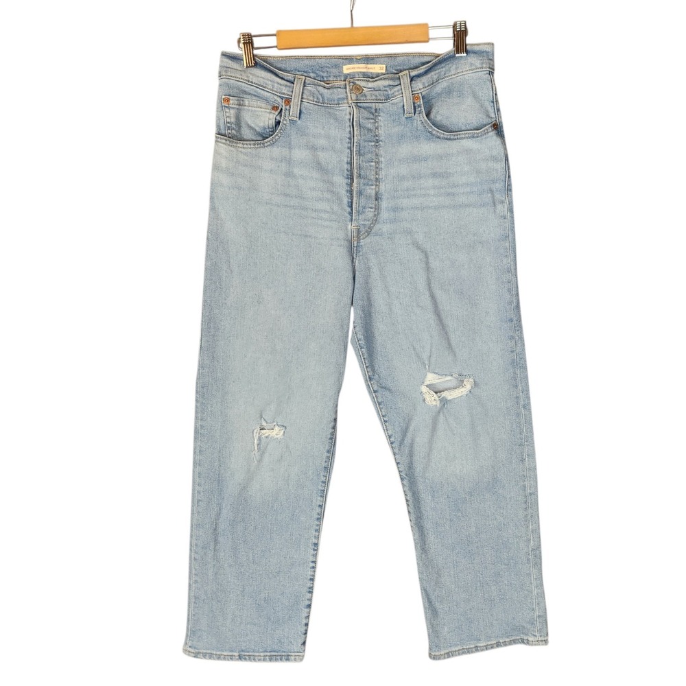 Levi's Ribcage Straight Ankle Jeans Women's Size 32 Light Wash Distressed